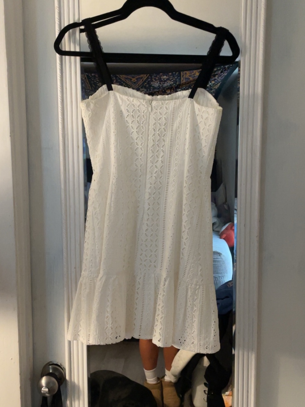 White Lace mini dress with Ruffle Hem and bow